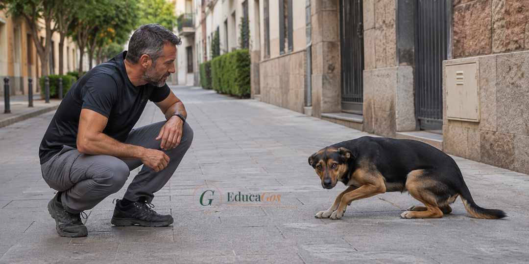 técnico en modificación de conducta observando las señales reales de un perro, no dominancia