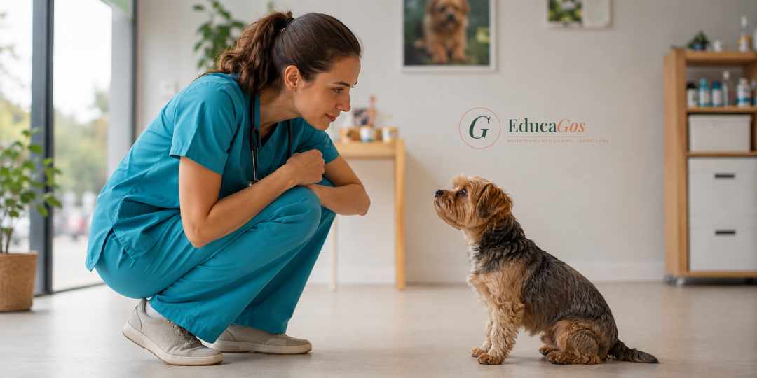 Veterinaria conductual observando las señales de calma de un perro en consulta