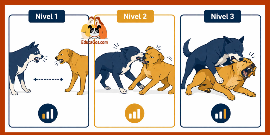 Niveles de agresión canina en peleas de perros - guía visual