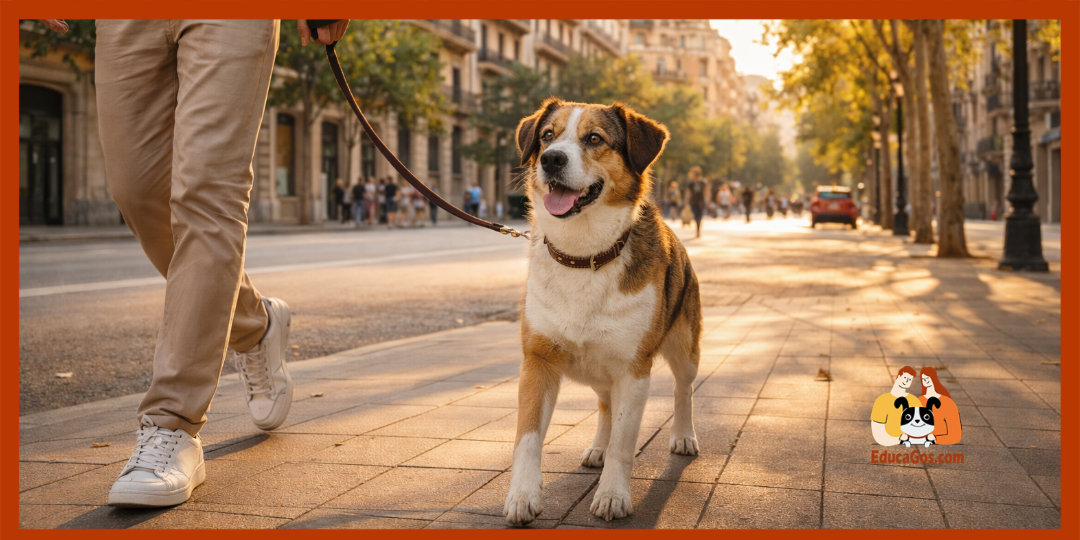 Paseo tranquilo con perro en Barcelona tras haber comido respetando los tiempos de espera