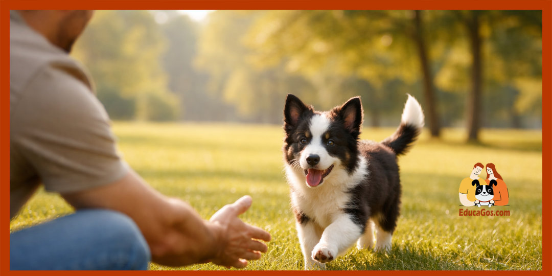 Cachorro acudiendo a la llamada de su propietario al escuchar su nombre