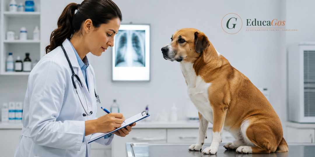 Etólogo veterinario realizando evaluación de conducta a un perro