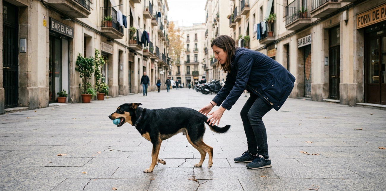Persona intentando quitarle un objeto de la boca a un perro de forma incorrecta