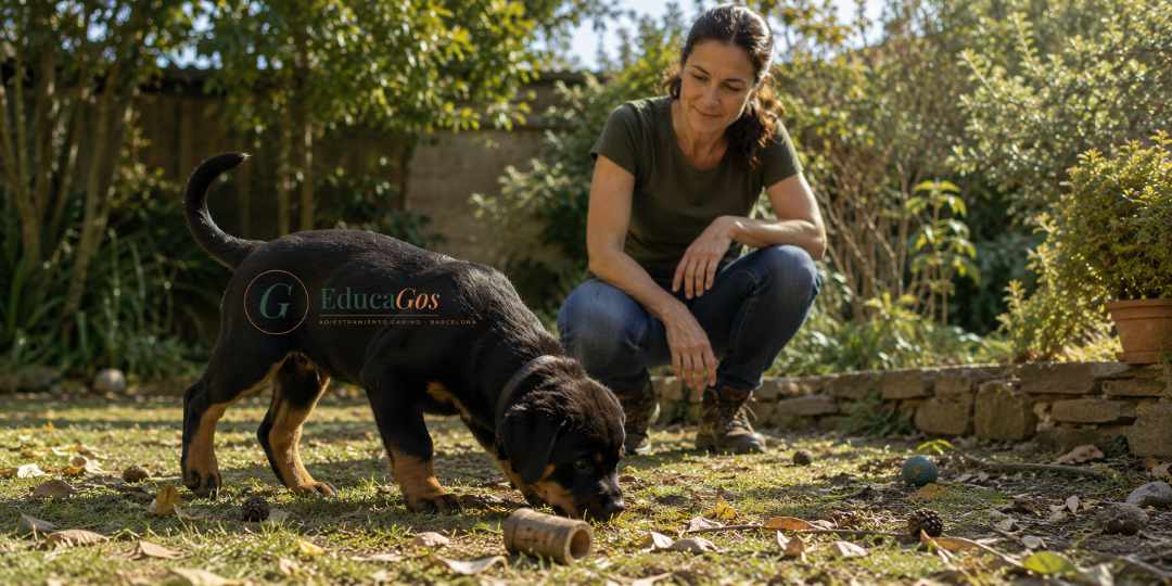 Cachorro explorando el entorno con el olfato mientras aprende y desarrolla sus instintos