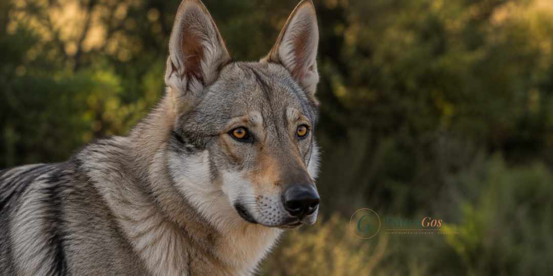 Primer plano del carácter alerta y tranquilo del perro lobo checoslovaco