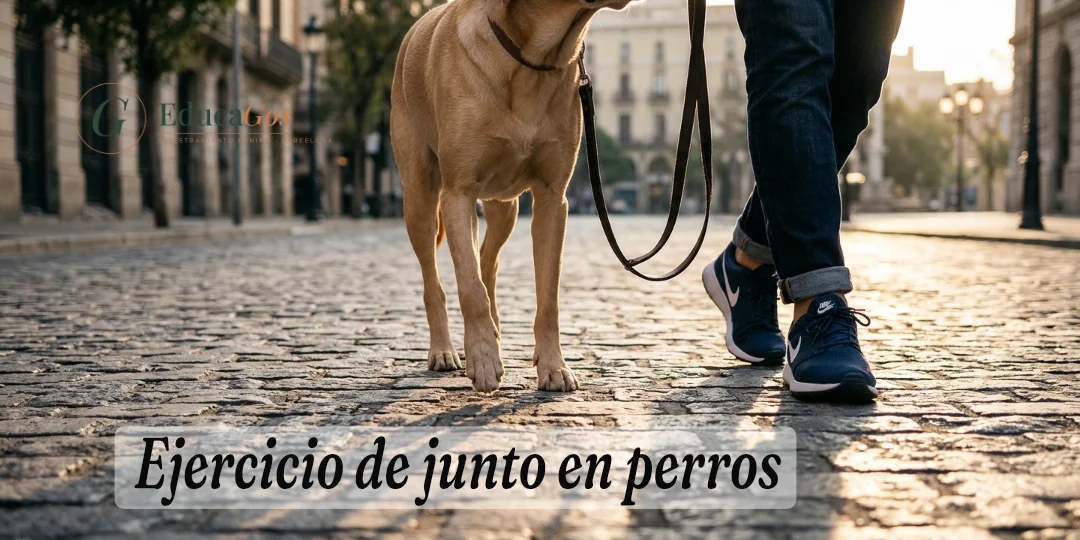 Patas de un perro caminando al mismo paso que su guía durante el ejercicio de junto